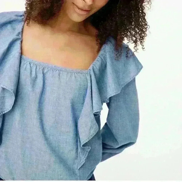 J. Crew ruffle chambray top - Picture 3 of 7